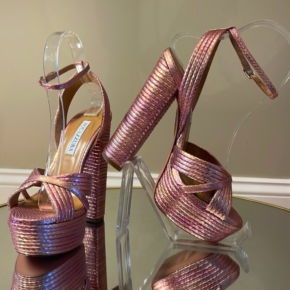 Aquazzura Sundance 140 Snake Embossed Platform Sandals sz 36.5 - Picture 13 of 15